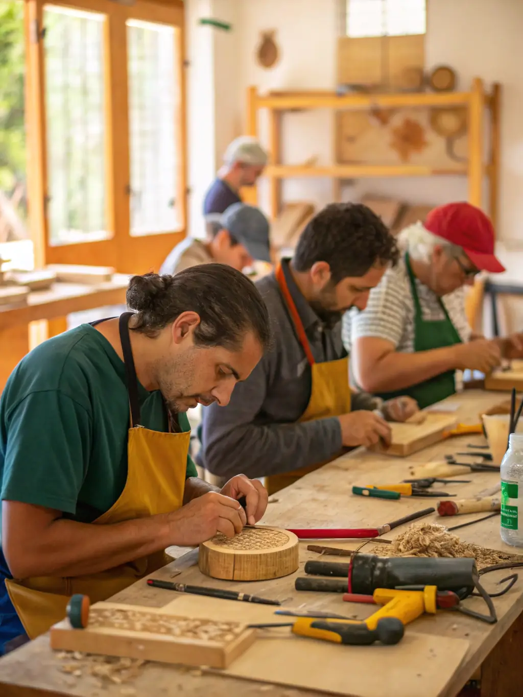 A picture of skilled artisans crafting traditional musical instruments, showcasing the intricate process and the dedication to preserving these crafts.